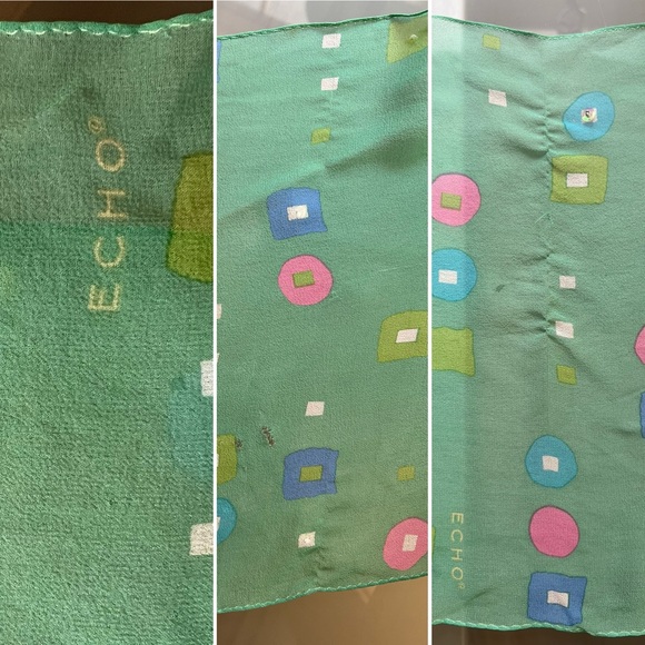 3️⃣🧣Lot of 3 Silk Scarves by ECHO | Oblong | Solid Black/Black Floral/Pastel - Picture 10 of 17